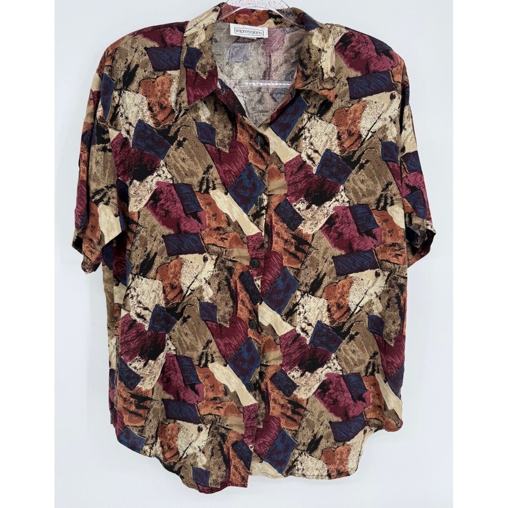 Vintage Impressions of California Womens Abstract Rayon Button Up Shirt Sz L